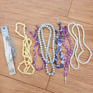 6 strands of new beads for jewelry making and 1 90" long silver tone chain